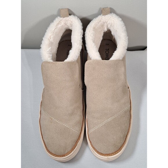 Toms Paxton Womens Tan Water Resistant Leather Faux Fur Lined Slip On Shoes Sz 9 - Picture 4 of 10